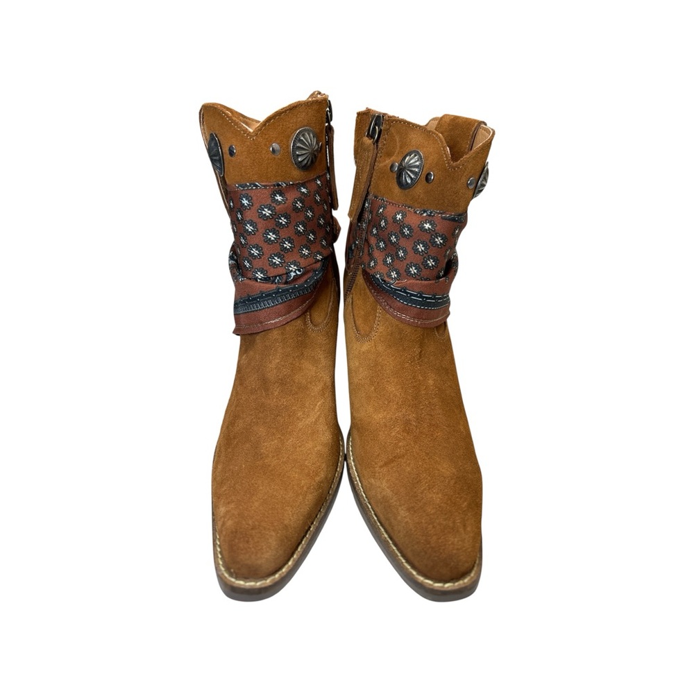 Dingo Bandida Brown Leather Boot Beaded W/Material Womens 8.5 Very Minimal Wear - Picture 3 of 8